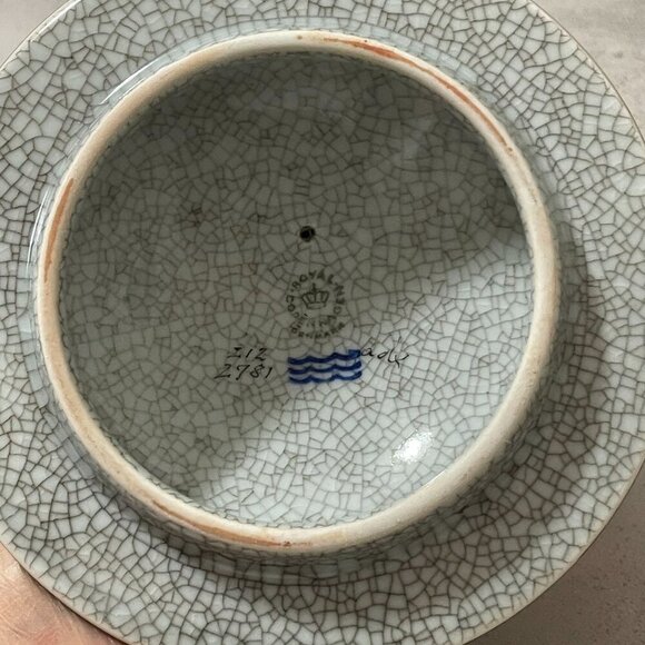 Vintage Royal Copenhagen 50s Orange Grey Craquele Crackle Vase Fruit Finial Lid - Picture 7 of 12